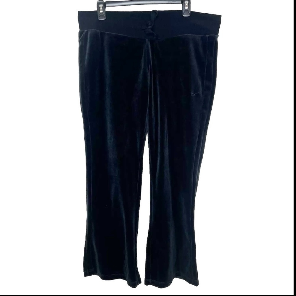 Vintage Nike Wide Flare Leg Pants Velour Velvet Black Drawstring Size X Large